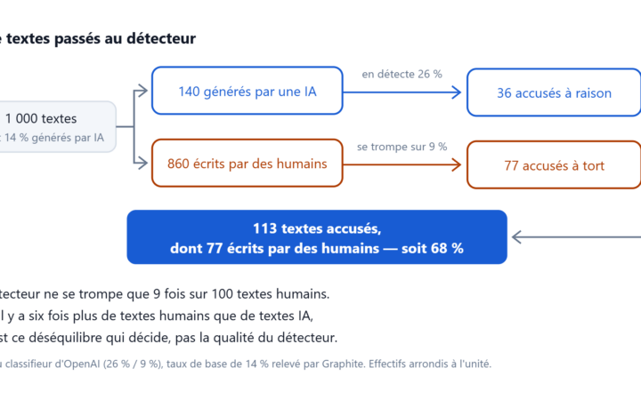 Sur 1 000 textes, un détecteur en accuse 113, dont 77 écrits par des humains.